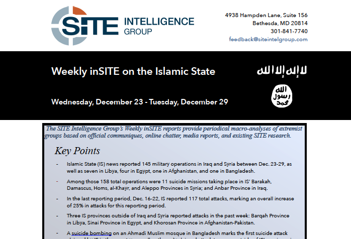 Weekly inSITE on the Islamic State, Dec 23 - 29, 2015